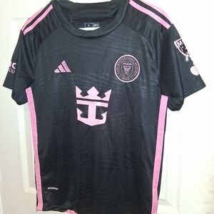 adidas Womens Black and Pink Messi Jersey